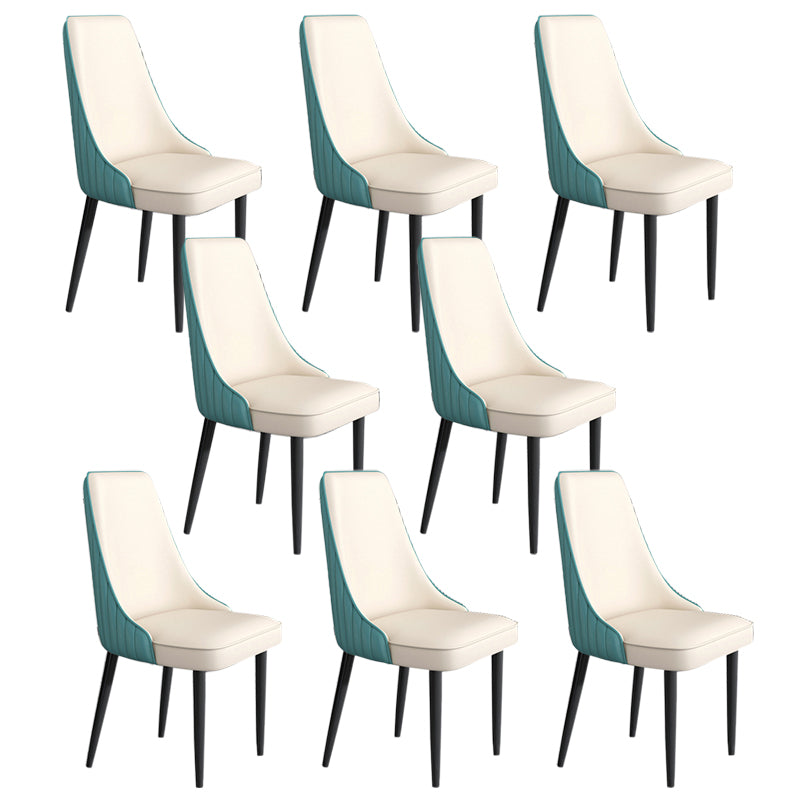 Faux Leather Dining Chairs Modern Parsons Armless Chair with Black Legs