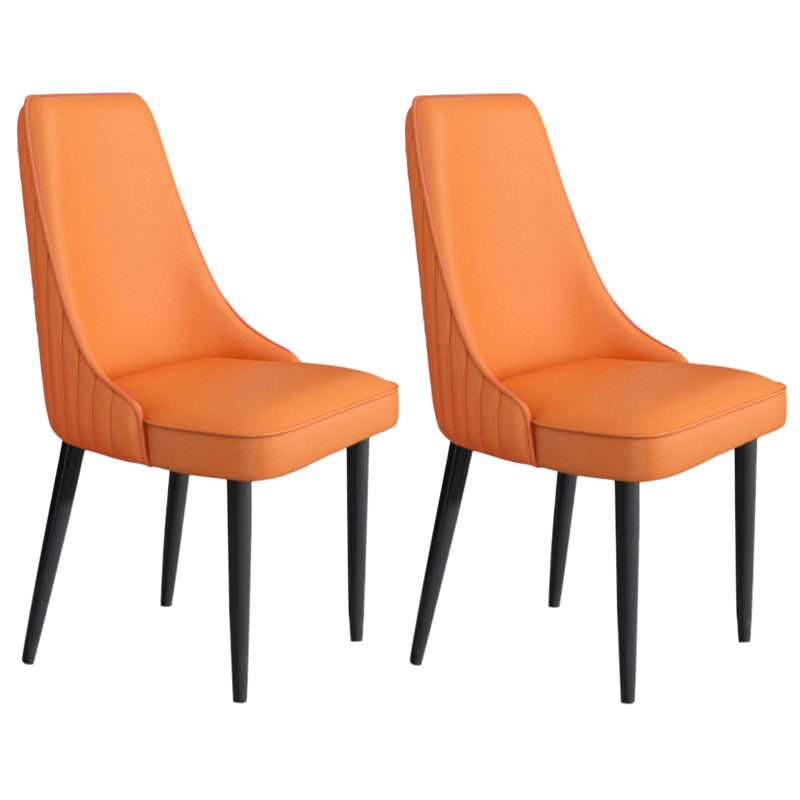 Faux Leather Dining Chairs Modern Parsons Armless Chair with Black Legs