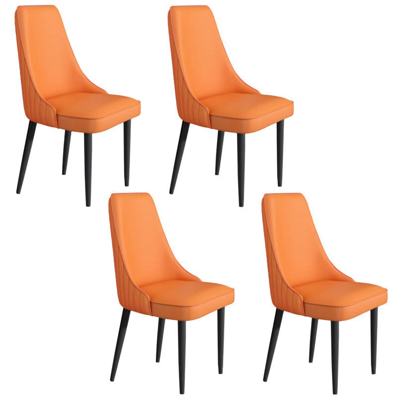 Faux Leather Dining Chairs Modern Parsons Armless Chair with Black Legs