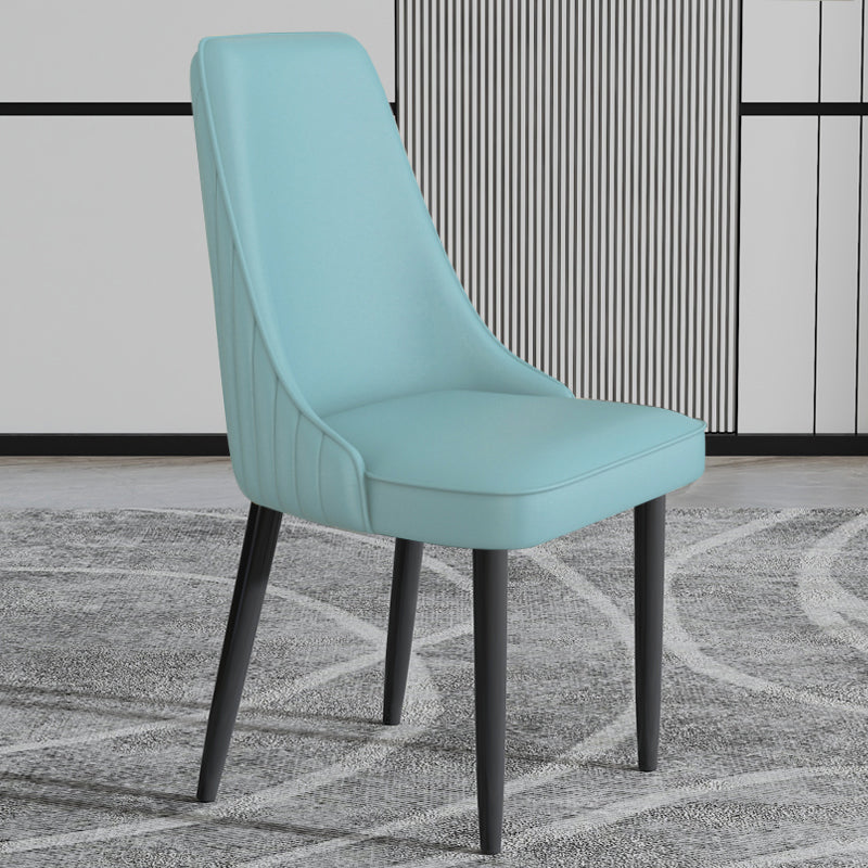 Faux Leather Dining Chairs Modern Parsons Armless Chair with Black Legs