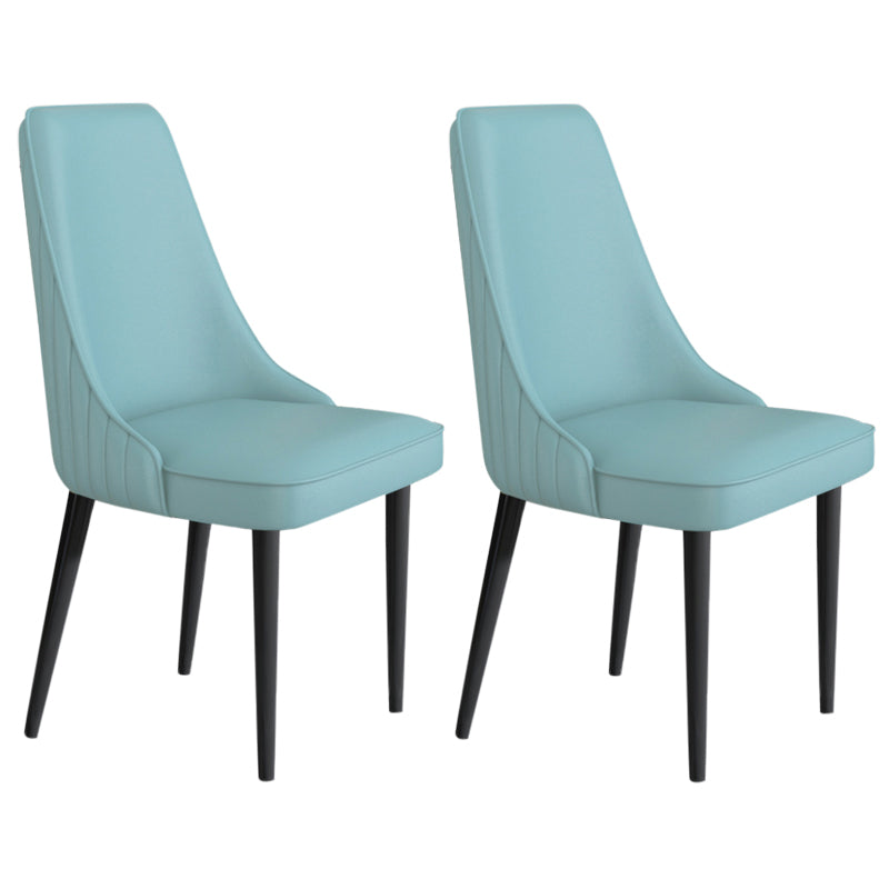 Faux Leather Dining Chairs Modern Parsons Armless Chair with Black Legs