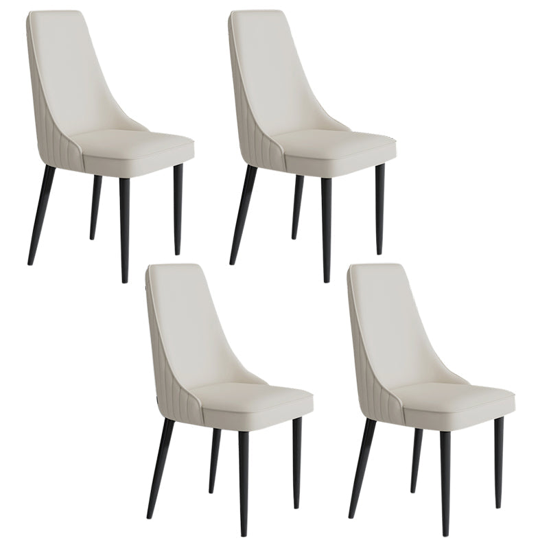 Faux Leather Dining Chairs Modern Parsons Armless Chair with Black Legs