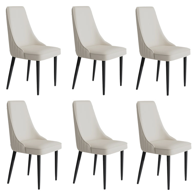 Faux Leather Dining Chairs Modern Parsons Armless Chair with Black Legs