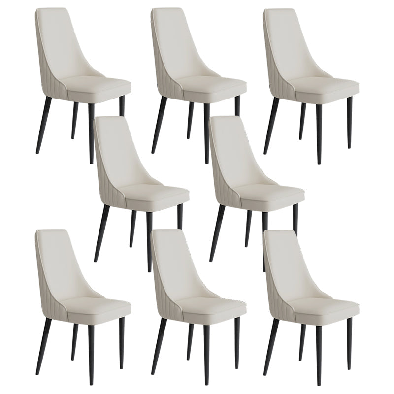 Faux Leather Dining Chairs Modern Parsons Armless Chair with Black Legs