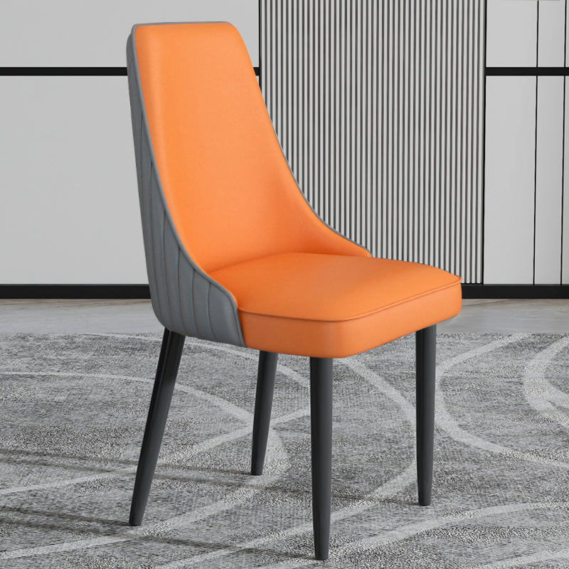 Faux Leather Dining Chairs Modern Parsons Armless Chair with Black Legs