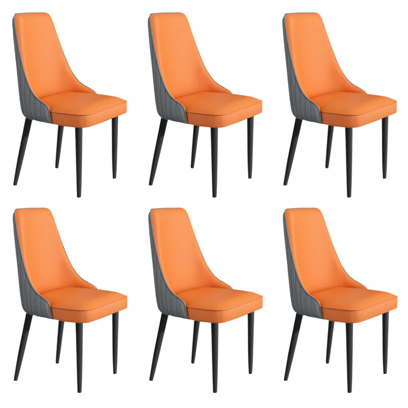 Faux Leather Dining Chairs Modern Parsons Armless Chair with Black Legs