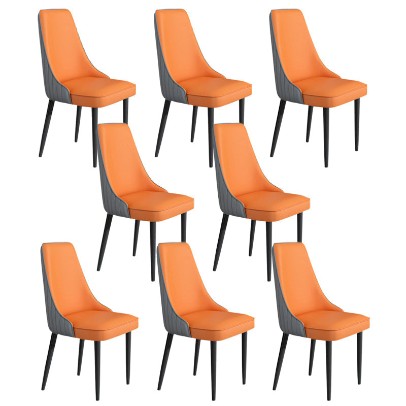 Faux Leather Dining Chairs Modern Parsons Armless Chair with Black Legs