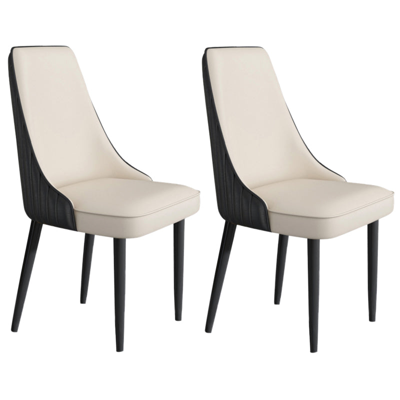 Faux Leather Dining Chairs Modern Parsons Armless Chair with Black Legs