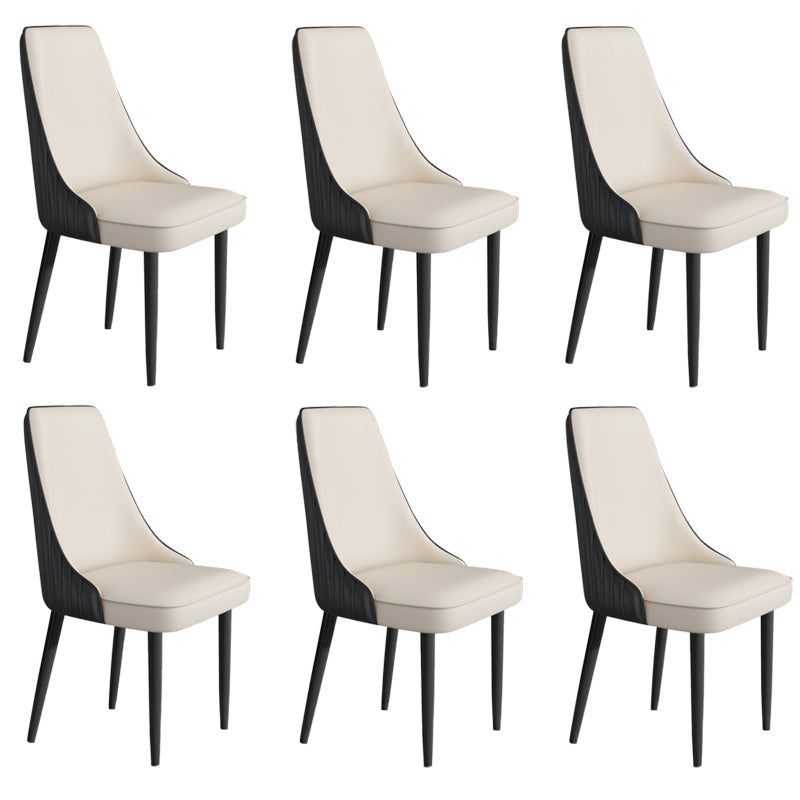 Faux Leather Dining Chairs Modern Parsons Armless Chair with Black Legs