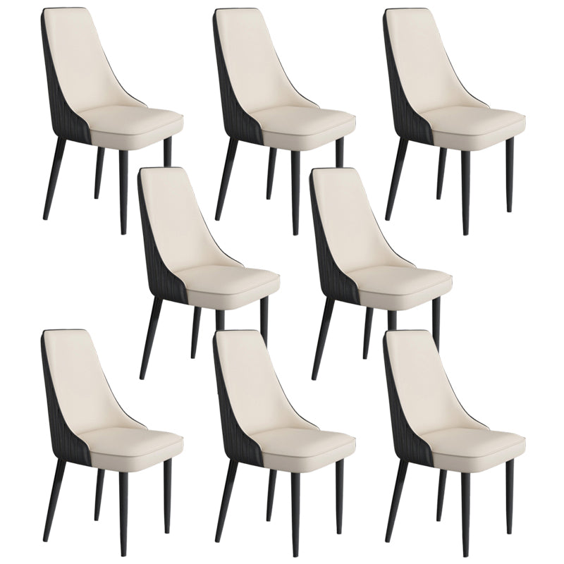 Faux Leather Dining Chairs Modern Parsons Armless Chair with Black Legs