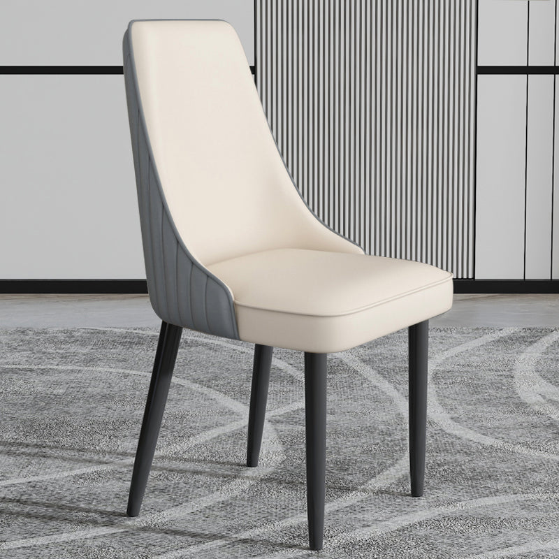 Faux Leather Dining Chairs Modern Parsons Armless Chair with Black Legs