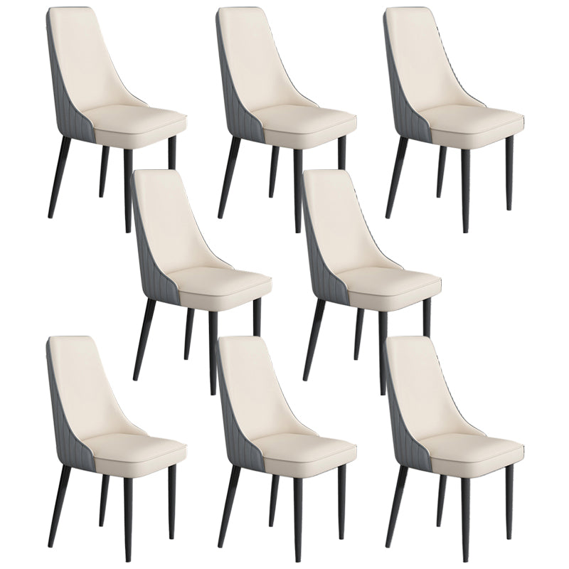 Faux Leather Dining Chairs Modern Parsons Armless Chair with Black Legs