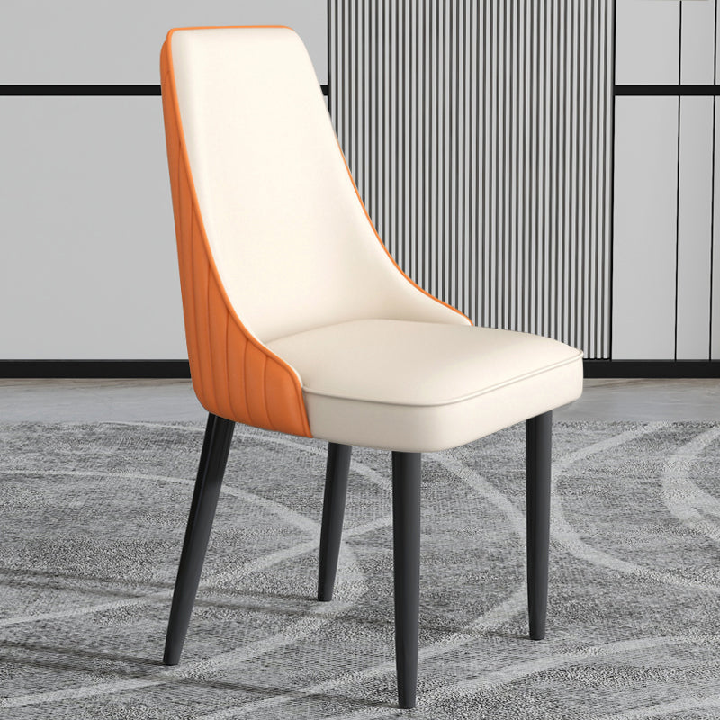 Faux Leather Dining Chairs Modern Parsons Armless Chair with Black Legs