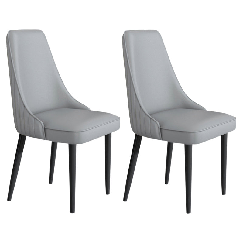 Faux Leather Dining Chairs Modern Parsons Armless Chair with Black Legs