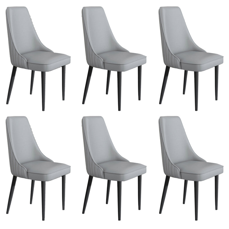 Faux Leather Dining Chairs Modern Parsons Armless Chair with Black Legs