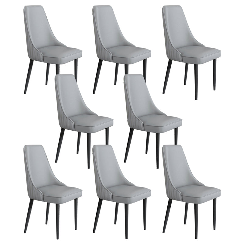 Faux Leather Dining Chairs Modern Parsons Armless Chair with Black Legs
