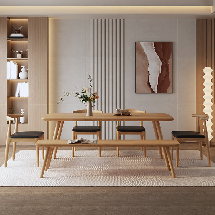 Solid Wood Furniture with Chairs 1/2/3/5 Pcs Modern Dinette Set for Home Use 6 Pieces: Table, 4 Black Chairs, 1 Bench Clearhalo 'Dining Room Sets' 'Dining Tables & Seating' 'dining_room_set' 'furn' 'furn_dining_room_set' 'Furniture' 'Kitchen & Dining Furniture' 7163761