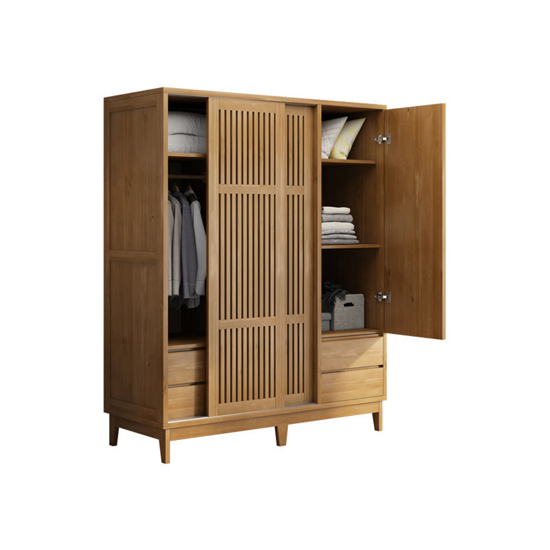 Modern Pine Solid Wood Wardrobe Freestanding Multifunctional Wardrobe Armoire Walnut 3 Clearhalo 'Armoires & Wardrobes' 'armoires_wardrobes' 'Bedroom Furniture' 'furn' 'furn_armoires_wardrobes' 'Furniture' 7163853