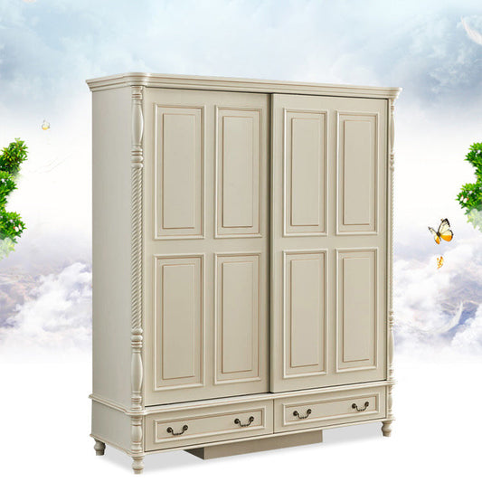 White Wood Freestanding Wardrobe Modern Wardrobe with Solid Wood Legs