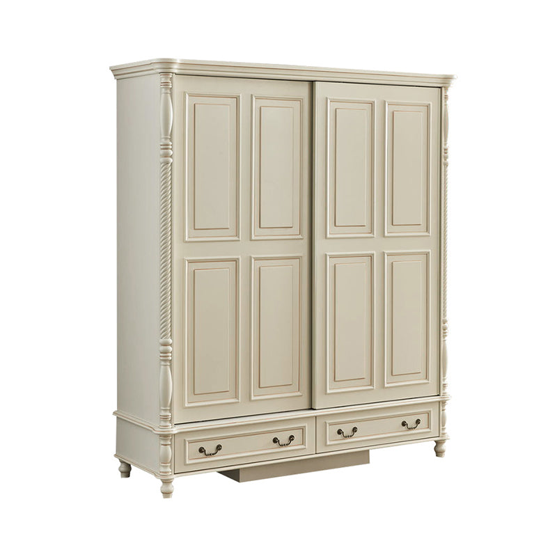 White Wood Freestanding Wardrobe Modern Wardrobe with Solid Wood Legs