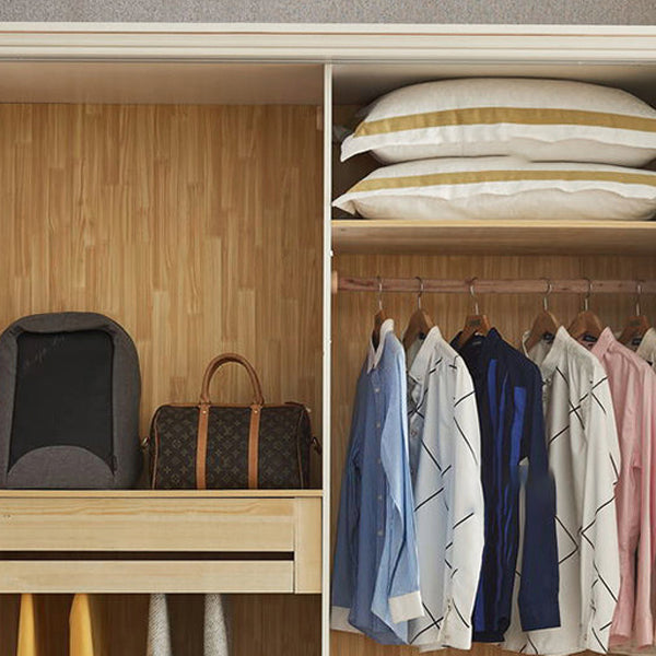 White Wood Freestanding Wardrobe Modern Wardrobe with Solid Wood Legs