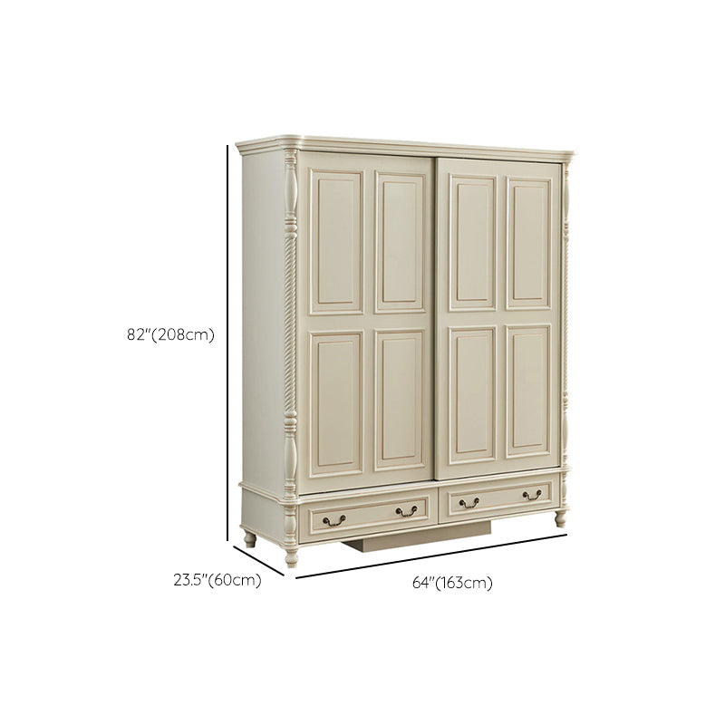 White Wood Freestanding Wardrobe Modern Wardrobe with Solid Wood Legs