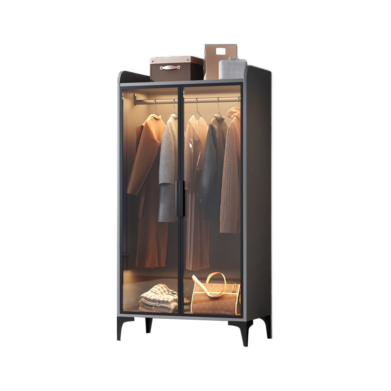 自立した木製フレームワードローブ屋台モダンなワードローブが和らげられたガラスのドアが付いています