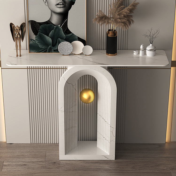 Contemporary White Console Table Rectangle Console Sofa Table for Hall 47"L x 12"W x 33"H Clearhalo 'Console Tables' 'console_tables' 'Entry & Mudroom Furniture' 'furn' 'furn_console_tables' 'Furniture' 7169652