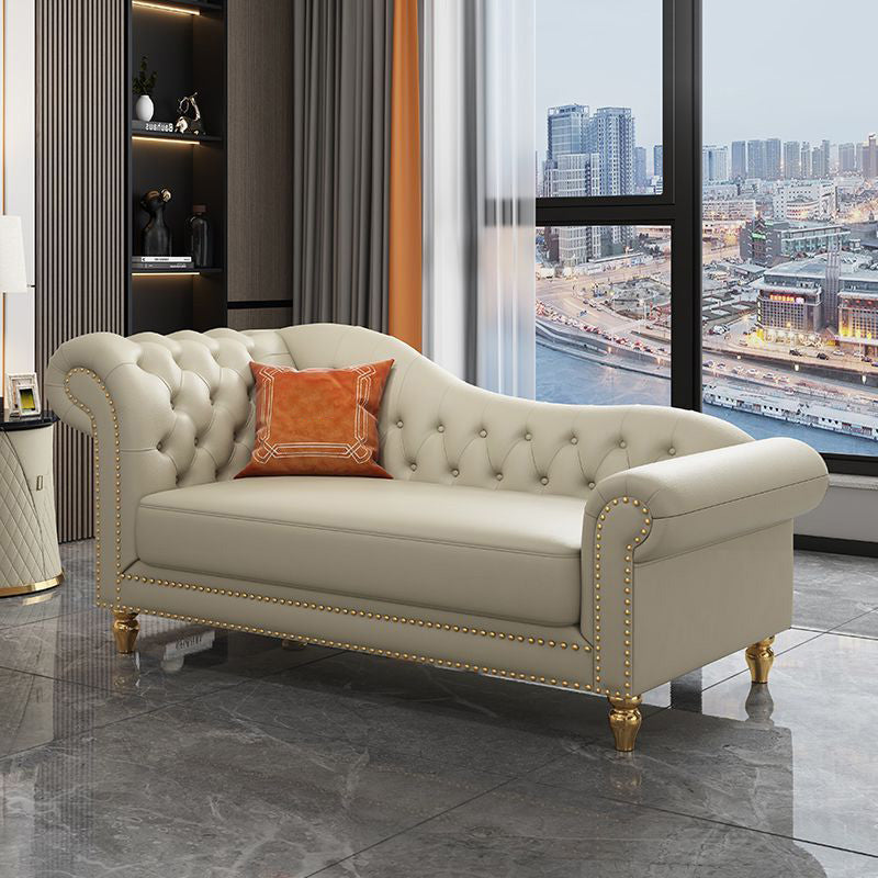 Modern Style Rolled Arms Chaise Living Room Faux Leather Chaise Beige Left-Arm Chaise Clearhalo 'Chairs & Seating' 'Chaise Lounge' 'chaise_lounge' 'furn' 'furn_chaise_lounge' 'Furniture' 'Living Room Furniture' 7169735