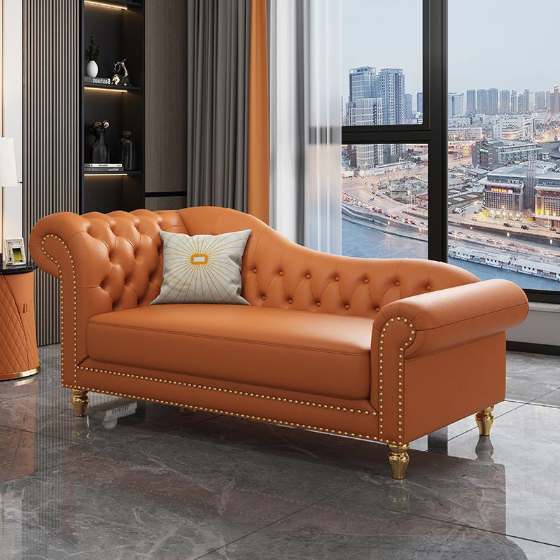 Modern Style Rolled Arms Chaise Living Room Faux Leather Chaise Orange Left-Arm Chaise Clearhalo 'Chairs & Seating' 'Chaise Lounge' 'chaise_lounge' 'furn' 'furn_chaise_lounge' 'Furniture' 'Living Room Furniture' 7169736