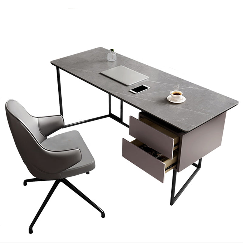 Escritorio de oficina de forma rectangular 2 cajones escritura de escritura en gris