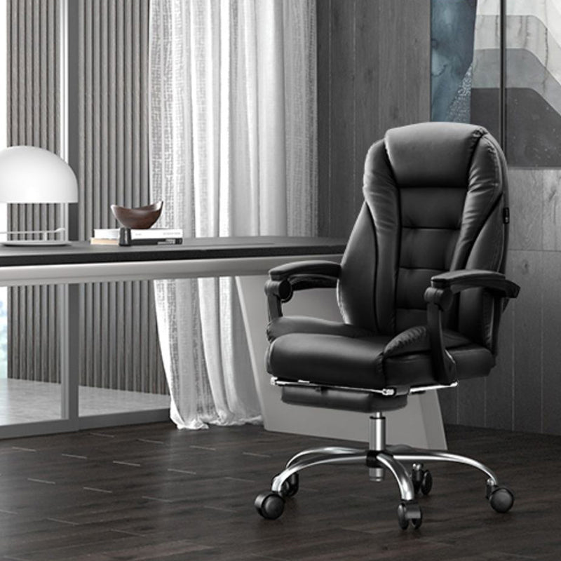 Sedia moderna in fico in pelle girevole sedia a braccia fissa nera.