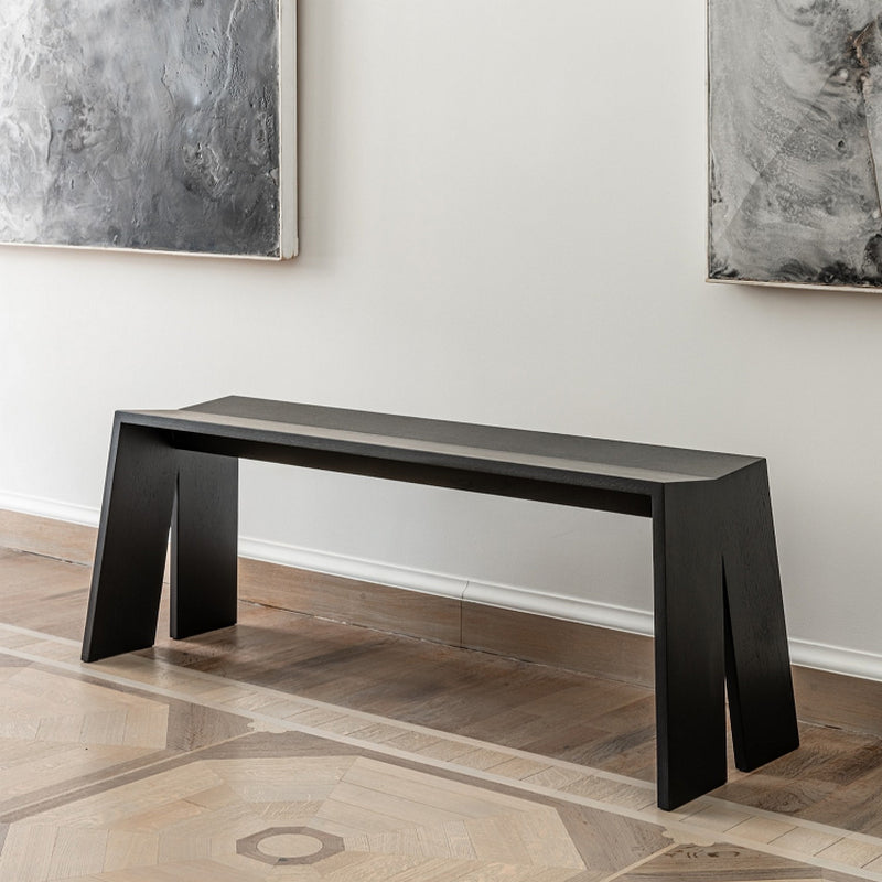 Modern Pine Wood Bench Black Seating Bench with Double Pedestal 55"L x 14"W x 18"H Clearhalo 'Benches' 'Chairs & Seating' 'furn' 'furn_benches' 'Furniture' 'Living Room Furniture' 7171677