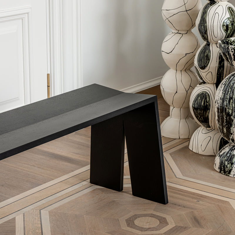 Modern Pine Wood Bench Black Seating Bench with Double Pedestal Clearhalo 'Benches' 'Chairs & Seating' 'furn' 'furn_benches' 'Furniture' 'Living Room Furniture' 7171681