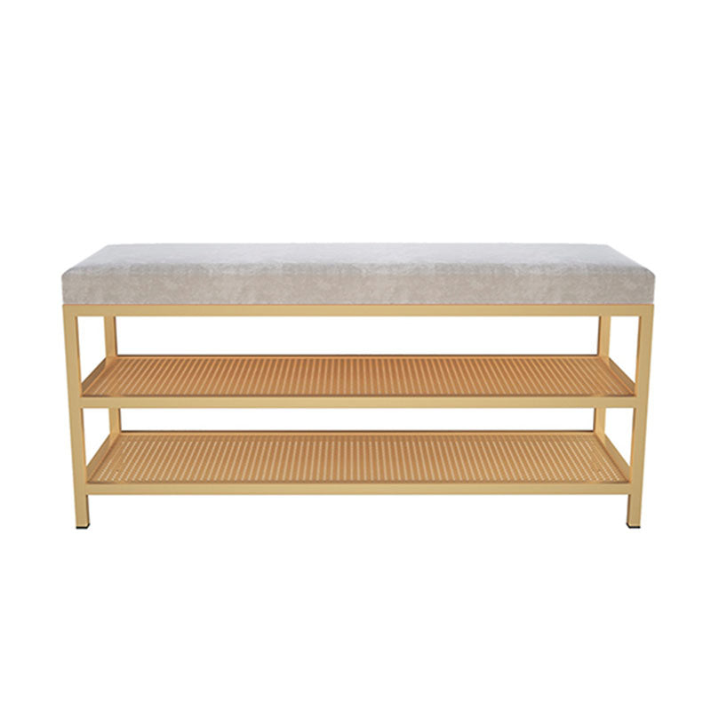 Glam Entryway Cushioned Bench Metal Seating Bench with Shoe Storage Clearhalo 'Benches' 'Chairs & Seating' 'furn' 'furn_benches' 'Furniture' 'Living Room Furniture' 7171715