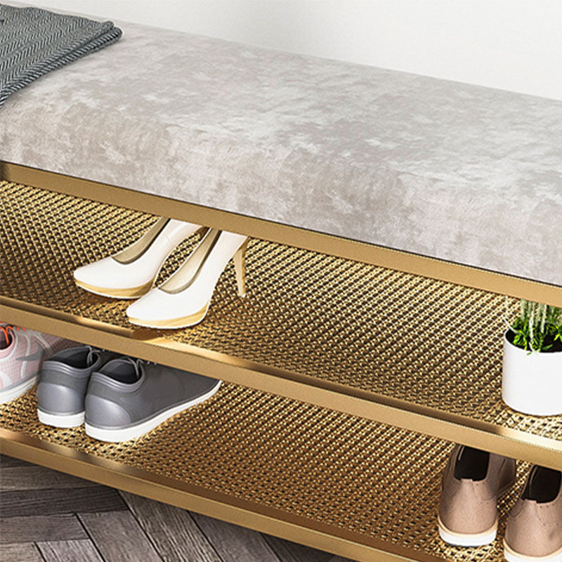 Glam Entryway Cushioned Bench Metal Seating Bench with Shoe Storage Clearhalo 'Benches' 'Chairs & Seating' 'furn' 'furn_benches' 'Furniture' 'Living Room Furniture' 7171718