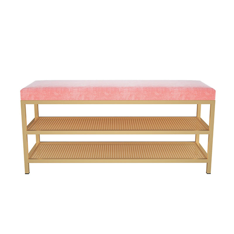 Glam Entryway Cushioned Bench Metal Seating Bench with Shoe Storage Clearhalo 'Benches' 'Chairs & Seating' 'furn' 'furn_benches' 'Furniture' 'Living Room Furniture' 7171719