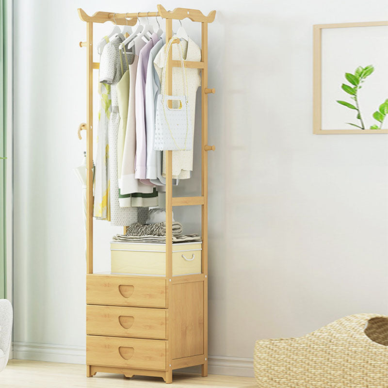 Free Standing Coat Rack Scandinavian Style Wooden Hall Stand with Drawer