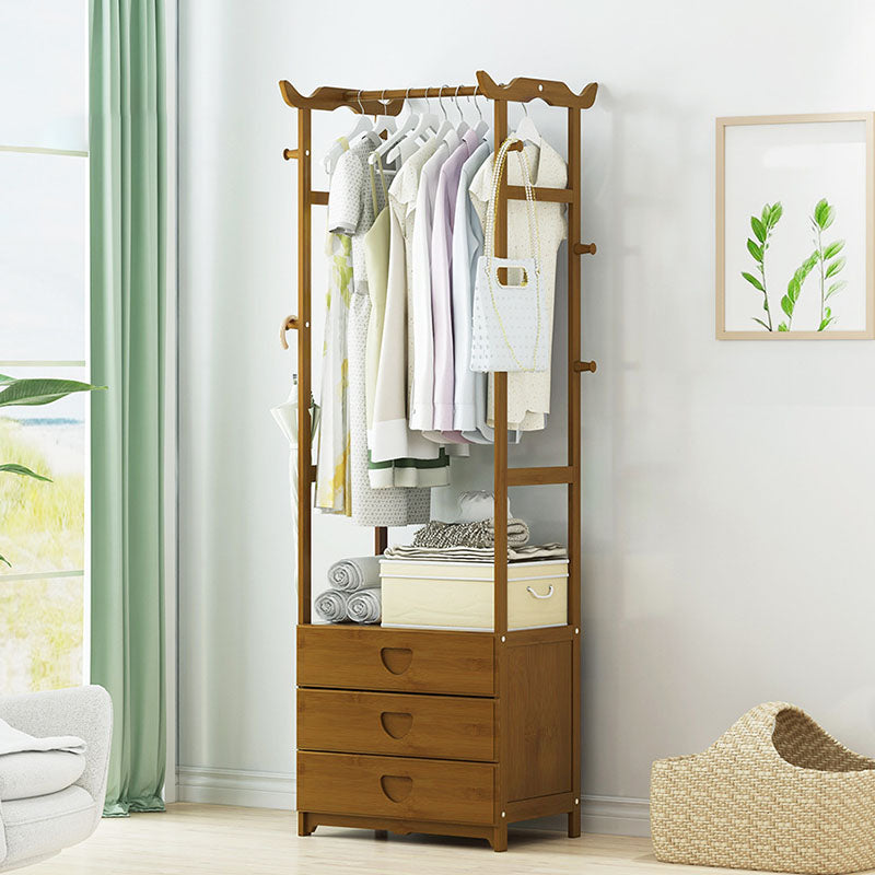 Free Standing Coat Rack Scandinavian Style Wooden Hall Stand with Drawer