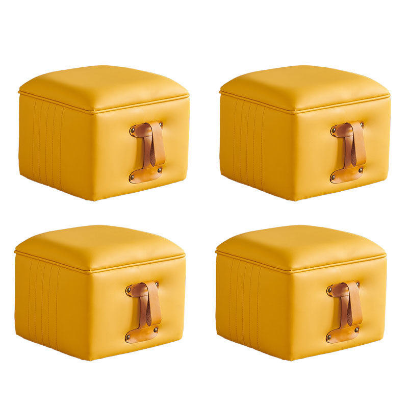 Glam Pouf Ottoman Genuine Leather Stain Resistant Upholstered Solid Color Square Ottoman