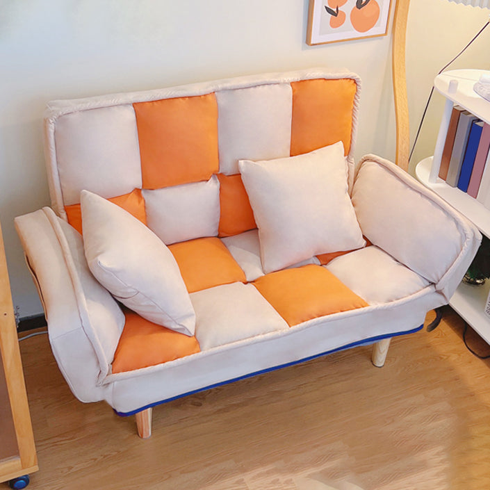 Convertible Leather Sofa Living Room Rolled Arm Loveseat with Pillows