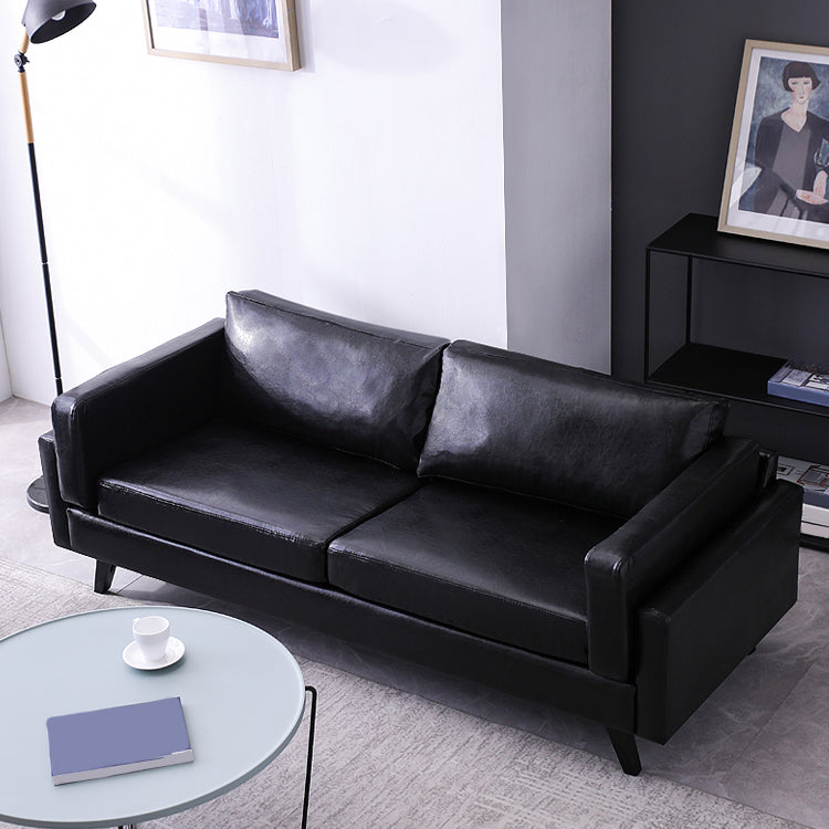 Leather Pillow Back Sofa Square Arm Apartment Seating for Living Room