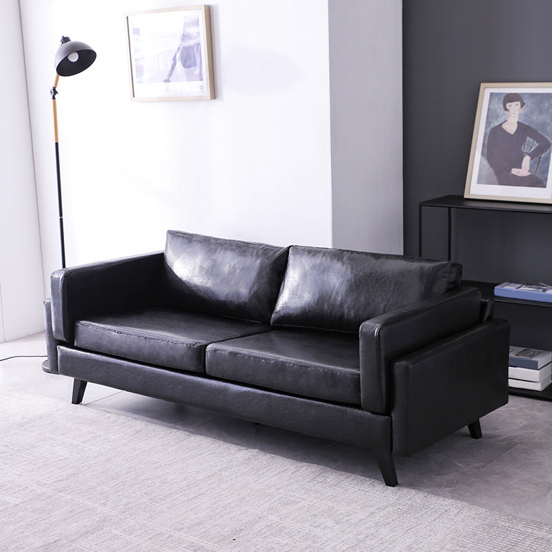 Leather Pillow Back Sofa Square Arm Apartment Seating for Living Room