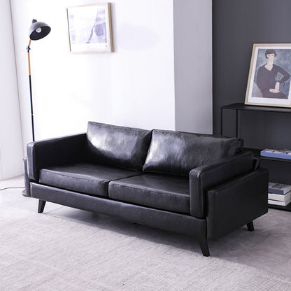 Leather Pillow Back Sofa Square Arm Apartment Seating for Living Room