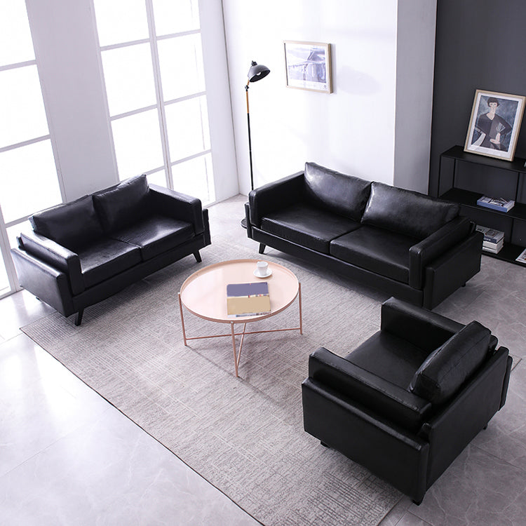 Leather Pillow Back Sofa Square Arm Apartment Seating for Living Room