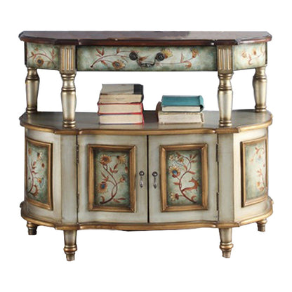 Mid-Century Modern Distressed Wood Storage Cabinet 1 - Door & 1 - Drawer Cabinet 38"L x 16"W x 33"H Champagne Gold Clearhalo 'Cabinets & Chests' 'cabinets_chests' 'furn' 'furn_cabinets_chests' 'Furniture' 'Living Room Furniture' 7172145