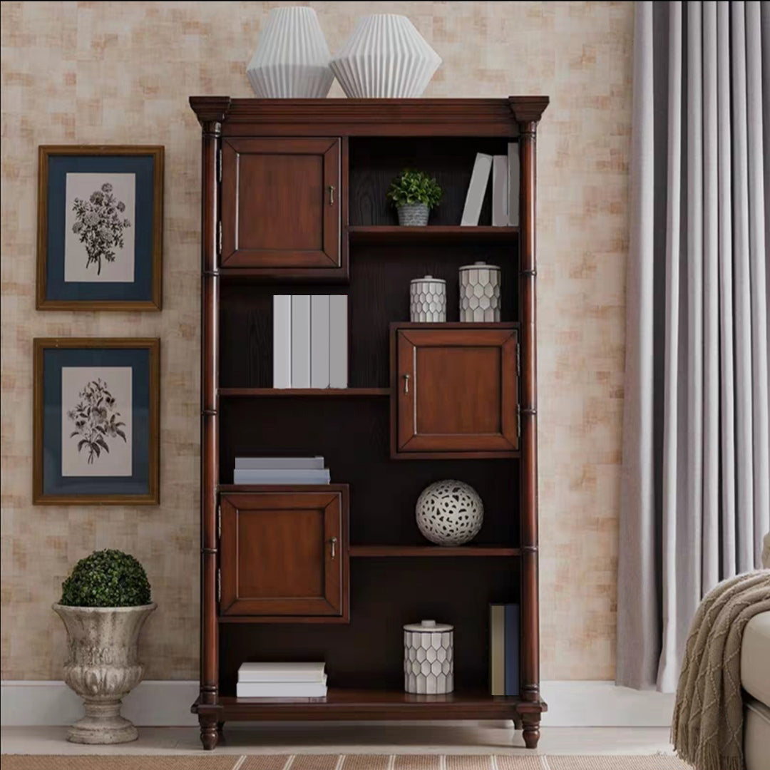 Solid Wood Brown Cabinet 70.9" Tall Mid-Century Modern Accent Cabinet with 3 Doors