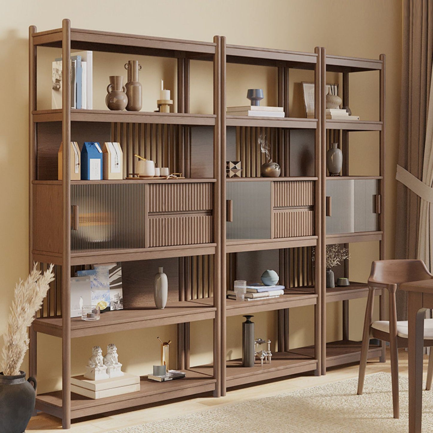 Rectangular Wood Cabinet, Mid-Century Modern Glass Paned Door Storage Cabinet Clearhalo 'Cabinets & Chests' 'cabinets_chests' 'furn' 'furn_cabinets_chests' 'Furniture' 'Living Room Furniture' 7172285