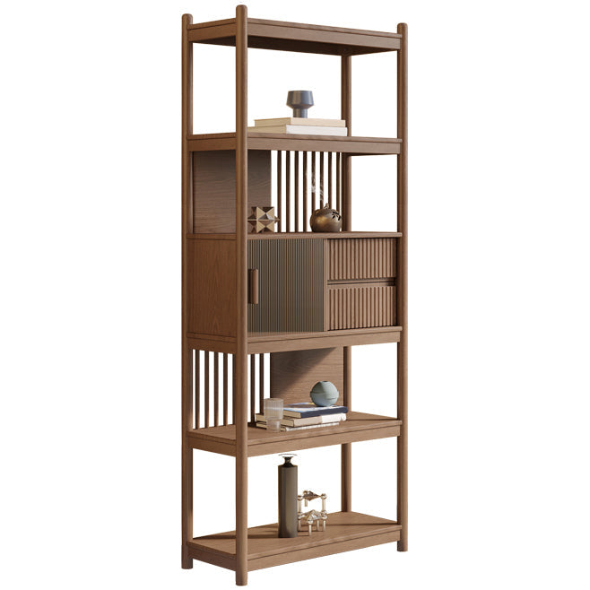 Rectangular Wood Cabinet, Mid-Century Modern Glass Paned Door Storage Cabinet 31"L x 14"W x 76"H Brown Clearhalo 'Cabinets & Chests' 'cabinets_chests' 'furn' 'furn_cabinets_chests' 'Furniture' 'Living Room Furniture' 7172286