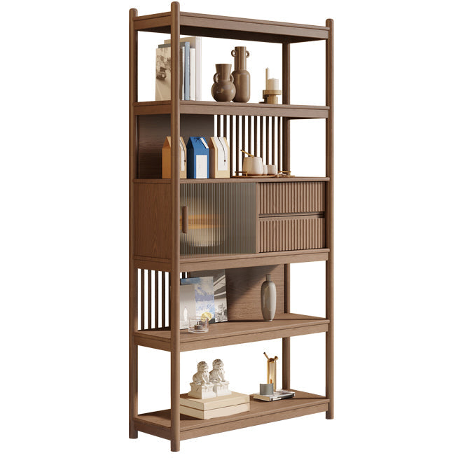 Rectangular Wood Cabinet, Mid-Century Modern Glass Paned Door Storage Cabinet 39"L x 14"W x 76"H Brown Clearhalo 'Cabinets & Chests' 'cabinets_chests' 'furn' 'furn_cabinets_chests' 'Furniture' 'Living Room Furniture' 7172287